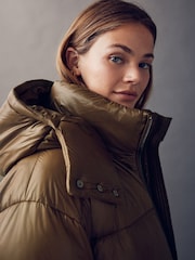 Olive Green High Shine Padded Coat - Image 3 of 10