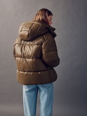 Olive Green High Shine Padded Coat - Image 5 of 10