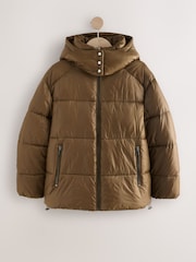 Olive Green High Shine Padded Coat - Image 6 of 10