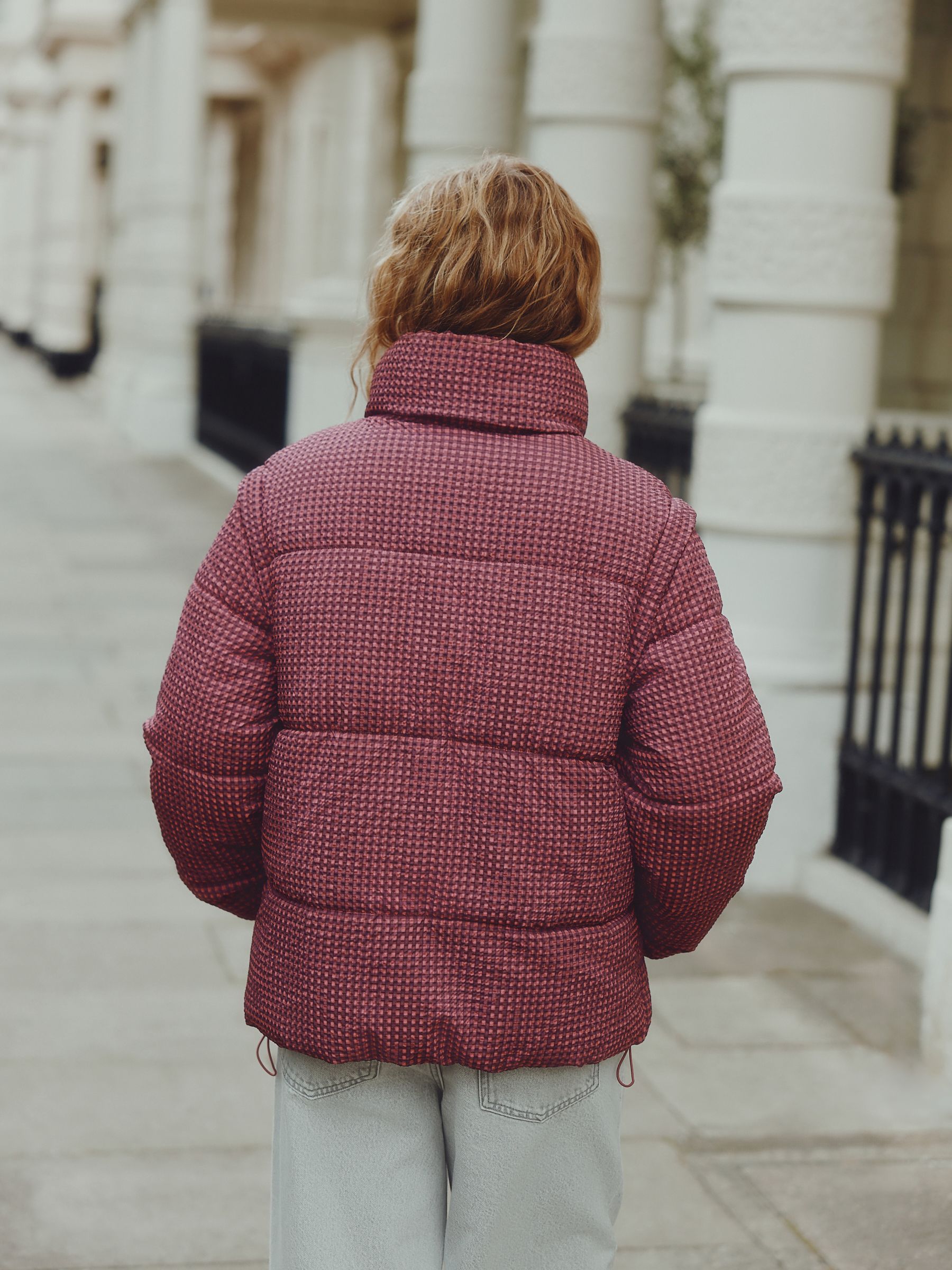 Buy Pink Check Short Padded Coat with Detachable Sleeves from Next USA