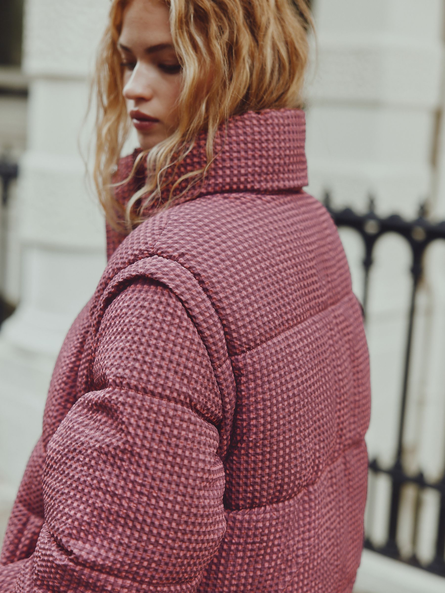 Buy Pink Check Short Padded Coat with Detachable Sleeves from Next USA