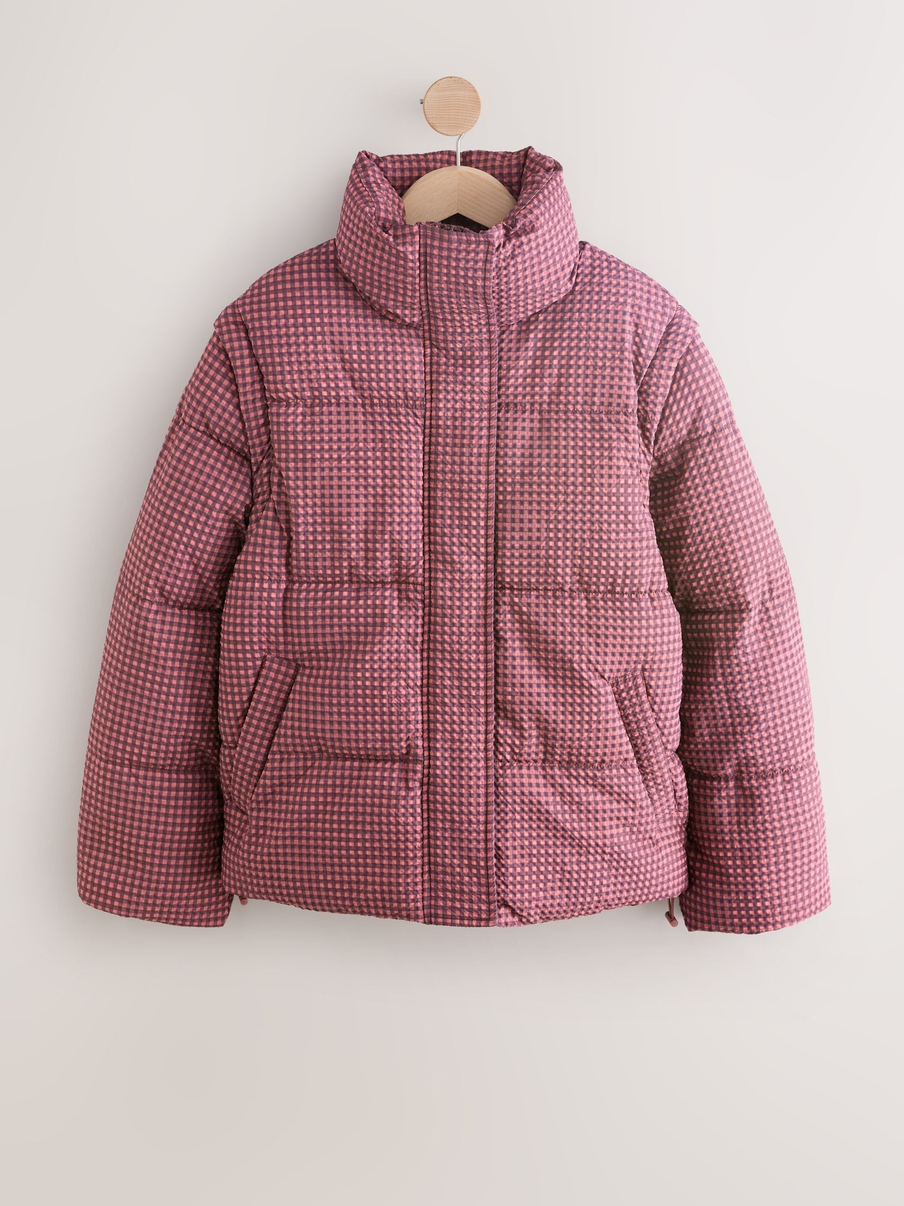 Buy Pink Check Short Padded Coat with Detachable Sleeves from Next USA