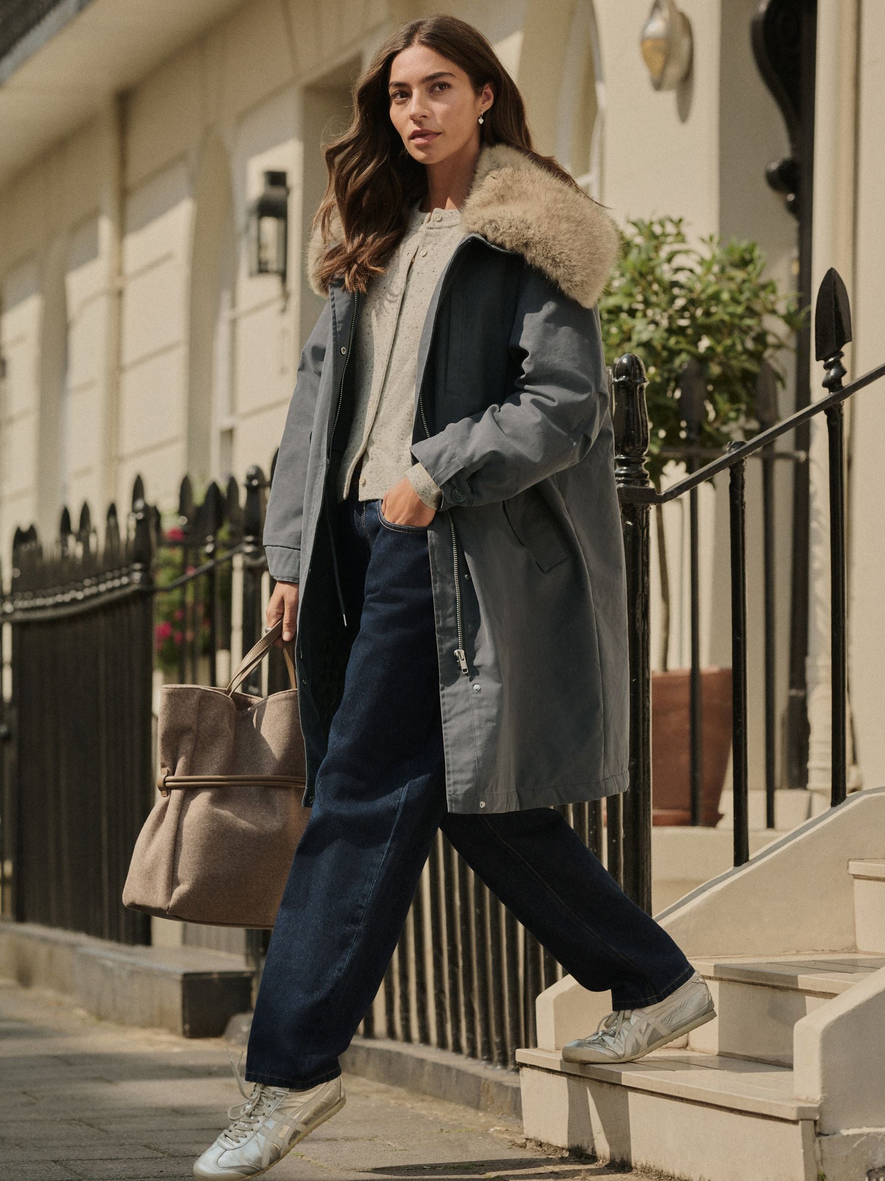Buy Charcoal Grey Premium Parka with Faux Fur Collar Coat from