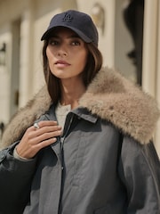 Charcoal Grey Premium Parka with Faux Fur Collar Coat - Image 5 of 8
