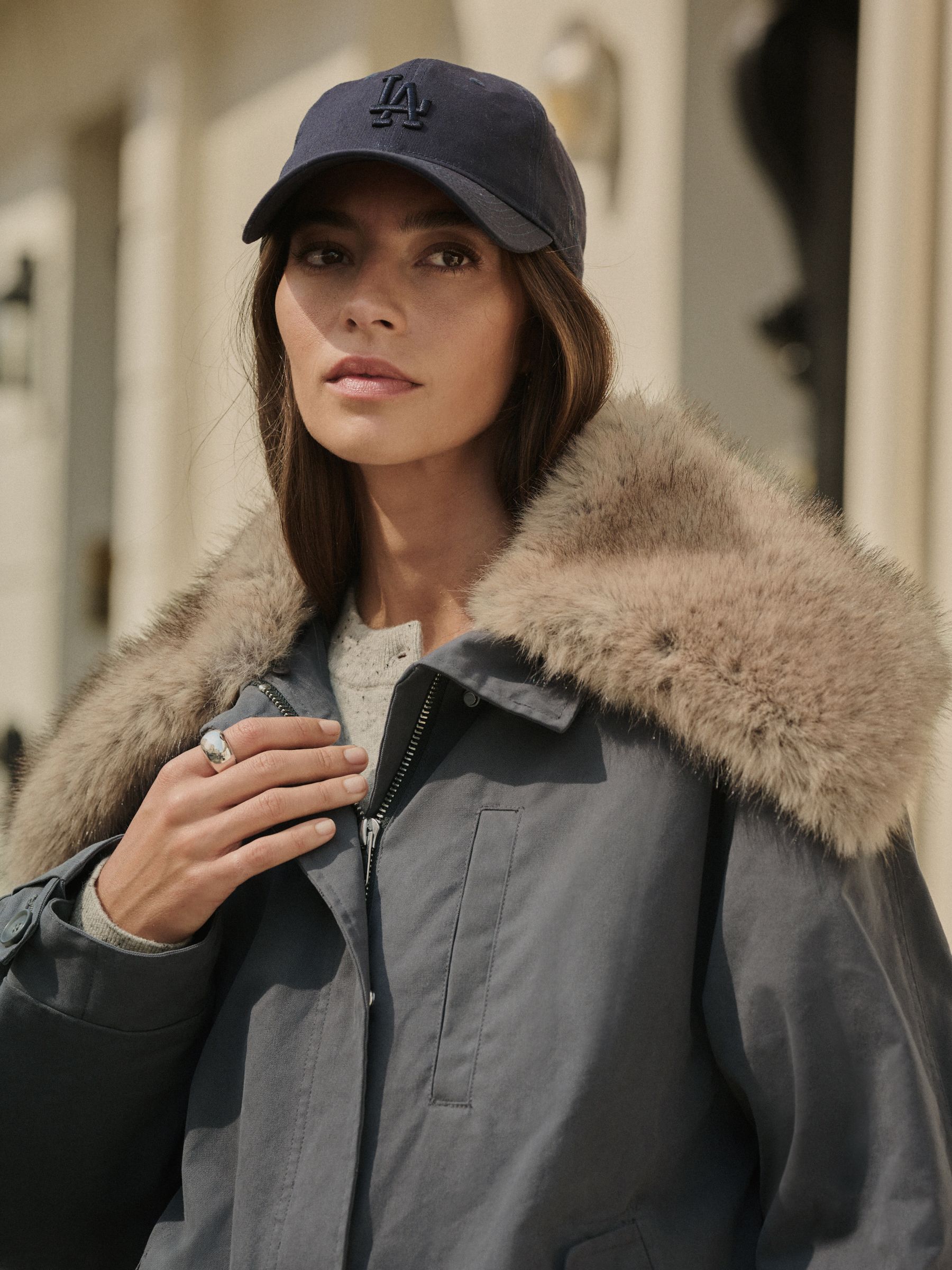 Buy Charcoal Grey Premium Parka with Faux Fur Collar Coat from
