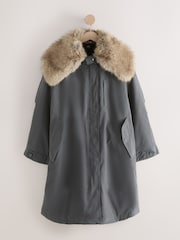 Charcoal Grey Premium Parka with Faux Fur Collar Coat - Image 6 of 8