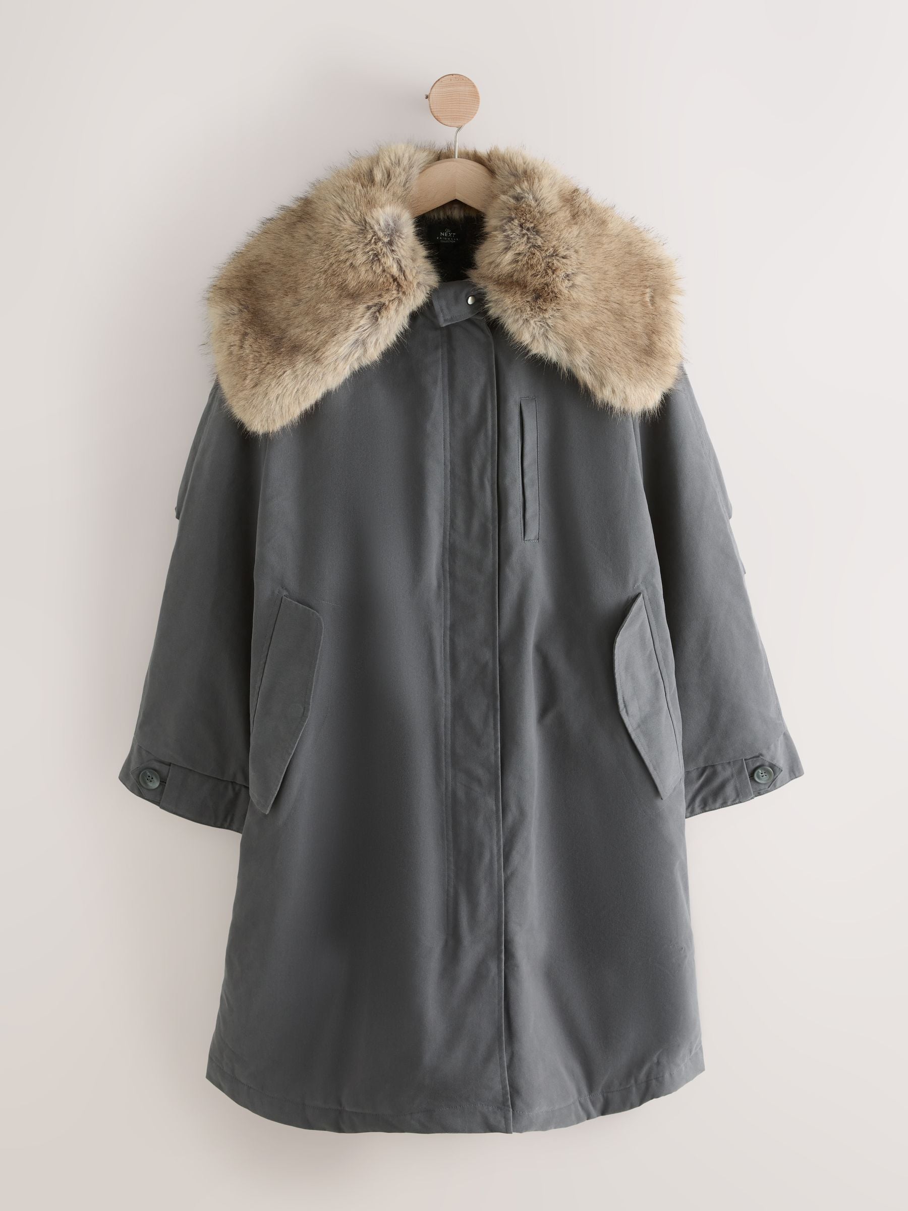 DIANTE PREMIUM ECO FUR JACKET グレー系 FREE Buy Charcoal Grey Premium Parka with Faux Fur Collar Coat from