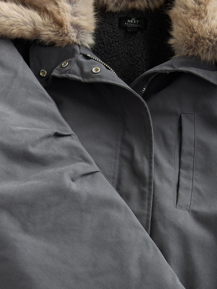 Charcoal Grey Premium Parka with Faux Fur Collar Coat - Image 8 of 8