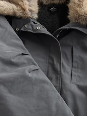 Charcoal Grey Premium Parka with Faux Fur Collar Coat - Image 9 of 9