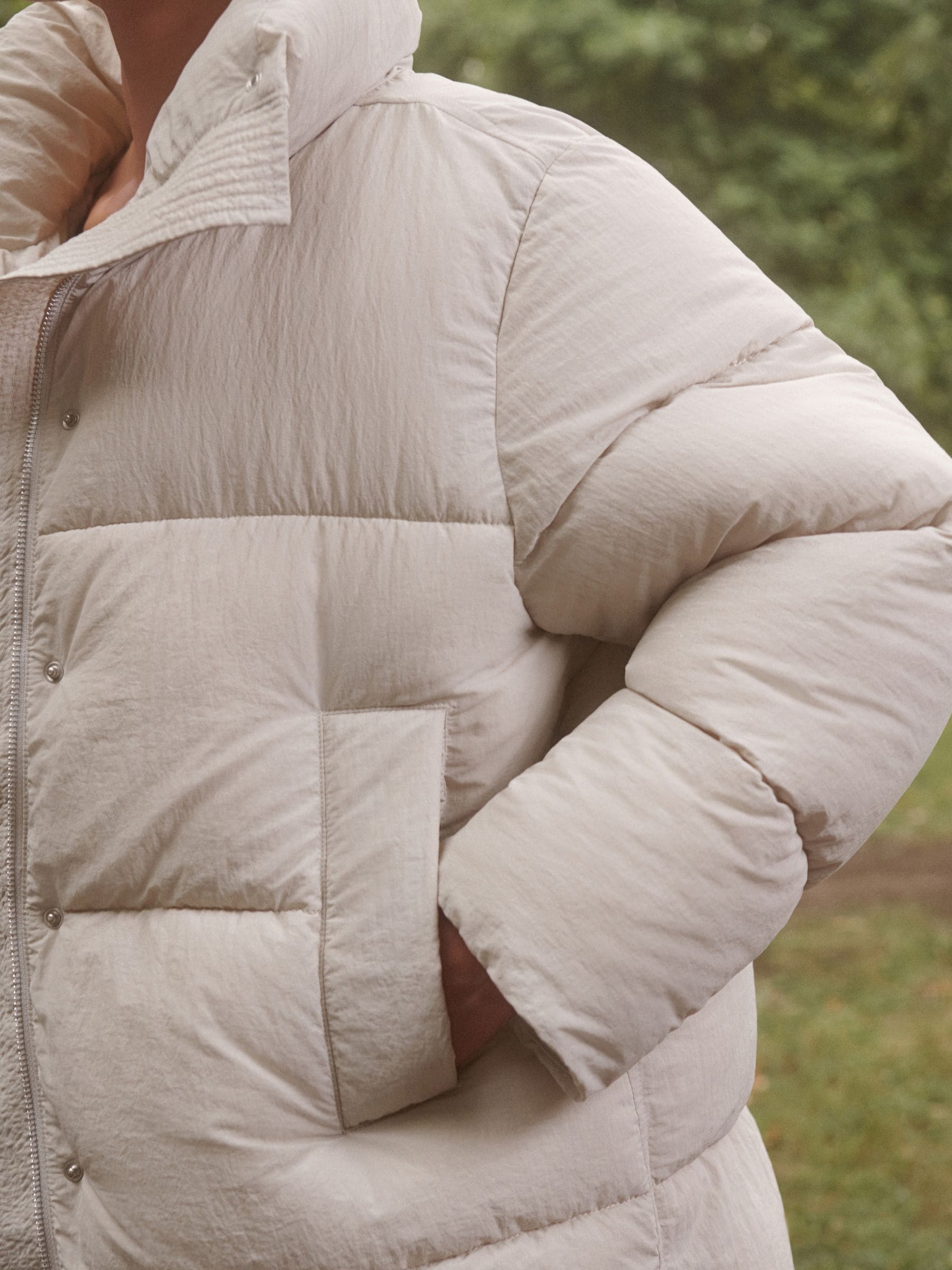 Buy Ecru Cream Shower Resistant Mid Length Padded Coat from the