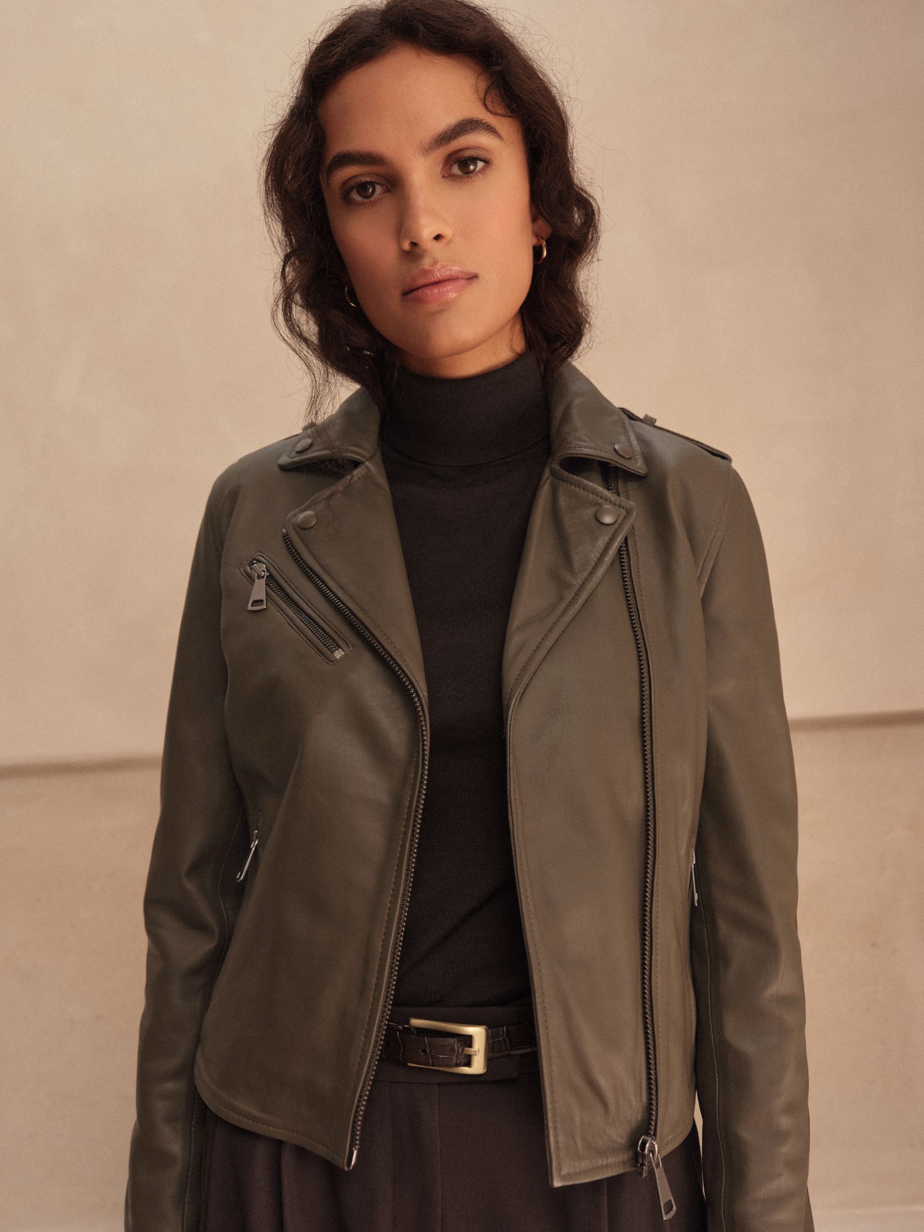 Buy Khaki Green N Premium Real Leather Biker Jacket From Next Australia Buy Khaki Green N Premium Real Leather Biker Jacket From Next Australia