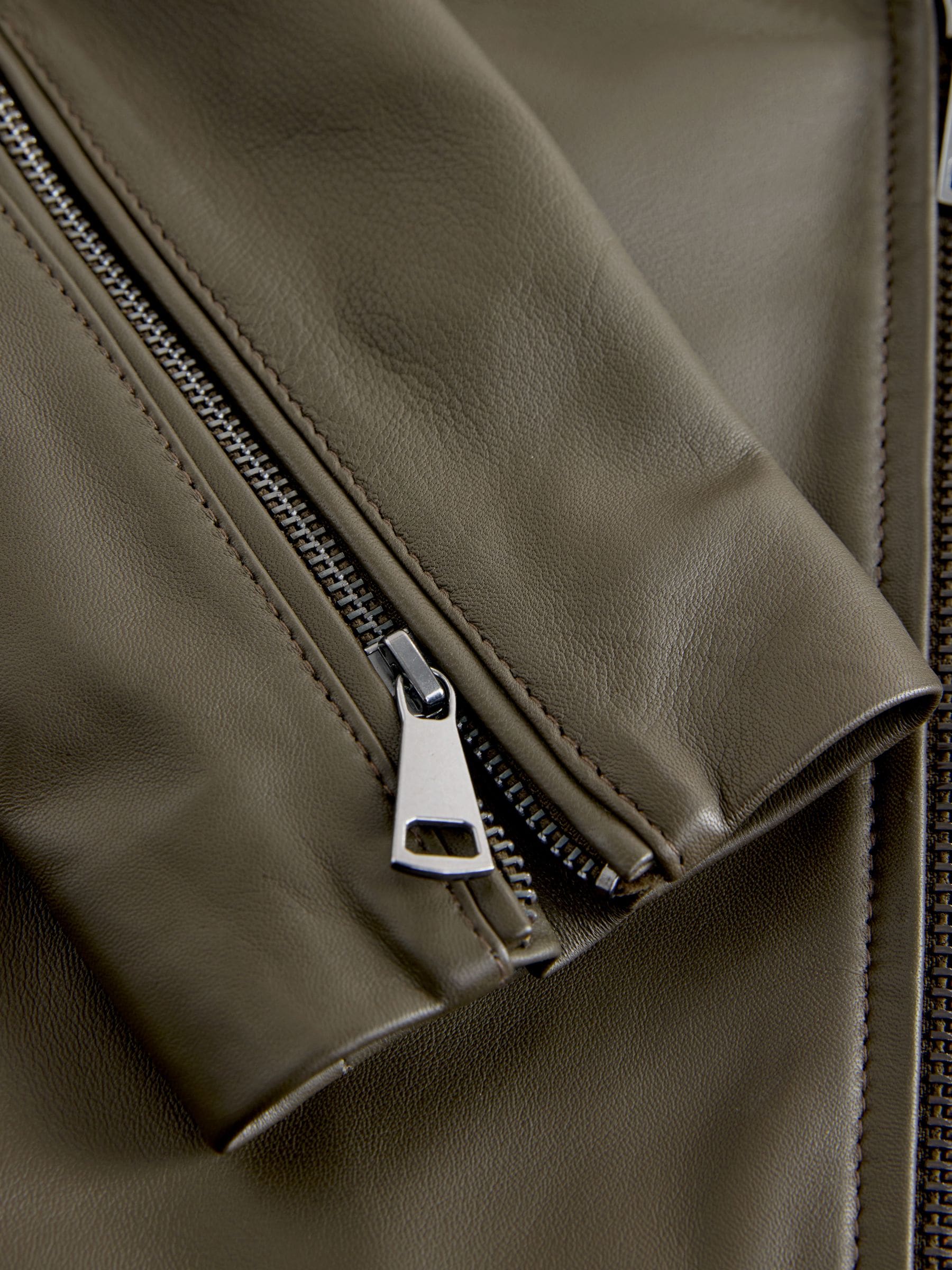Buy Khaki Green N. Premium Real Leather Biker Jacket from Next