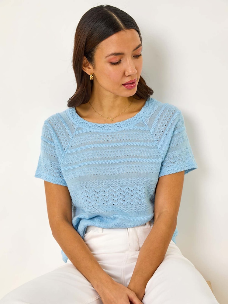 Roman Blue Crochet Knit Top - Image 1 of 5
