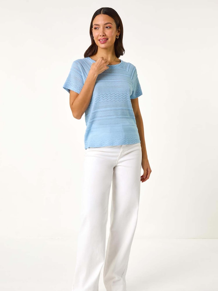 Roman Blue Crochet Knit Top - Image 2 of 5