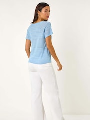 Roman Blue Crochet Knit Top - Image 3 of 5