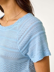 Roman Blue Crochet Knit Top - Image 5 of 5