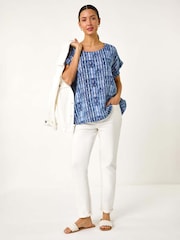 Roman Blue 100% Cotton All Over Circle Print Top - Image 1 of 5