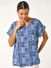 Roman Blue 100% Cotton All Over Circle Print Top - Image 2 of 5