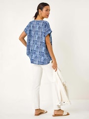 Roman Blue 100% Cotton All Over Circle Print Top - Image 3 of 5