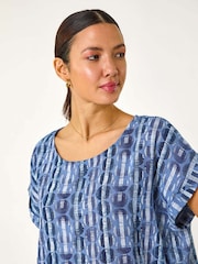Roman Blue 100% Cotton All Over Circle Print Top - Image 4 of 5