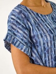Roman Blue 100% Cotton All Over Circle Print Top - Image 5 of 5
