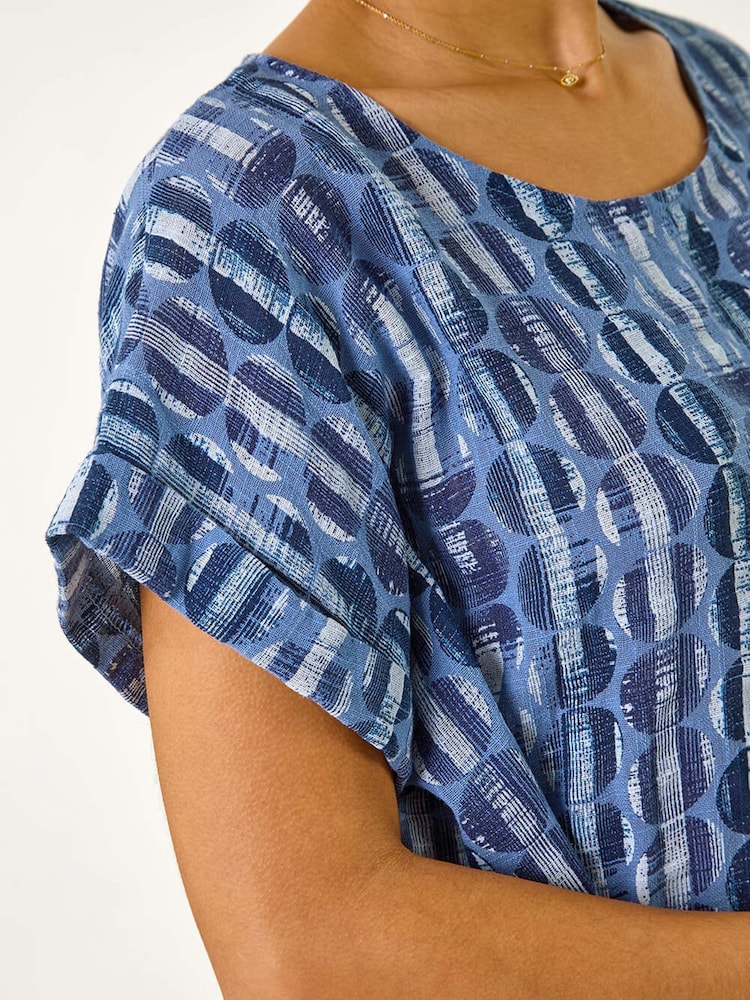Roman Blue 100% Cotton All Over Circle Print Top - Image 5 of 5