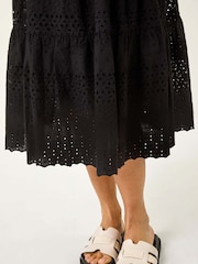 Roman Black 100% Cotton Broderie Cotton A-Line Midi Skirt - Image 5 of 5