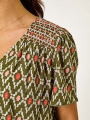 Roman Green Printed Shirred Shoulder Top - Image 5 of 5