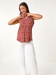 Roman Natural Leaf Print Button Vest Top - Image 2 of 5