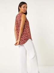Roman Natural Leaf Print Button Vest Top - Image 3 of 5