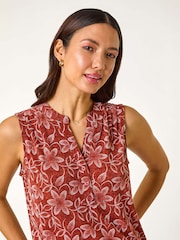 Roman Natural Leaf Print Button Vest Top - Image 4 of 5