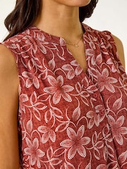 Roman Natural Leaf Print Button Vest Top - Image 5 of 5