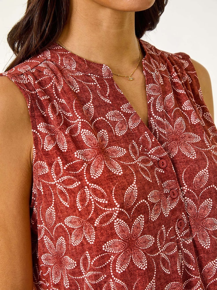 Roman Natural Leaf Print Button Vest Top - Image 5 of 5
