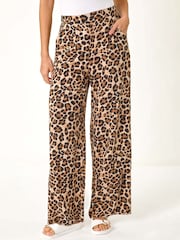 Roman Brown Animal Print Wide Leg Trousers - Image 1 of 5