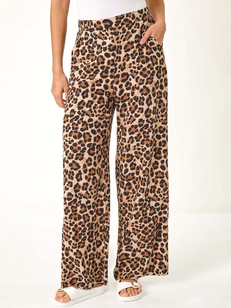 Roman Brown Animal Print Wide Leg Trousers - Image 1 of 5