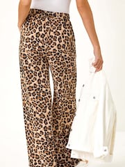 Roman Brown Animal Print Wide Leg Trousers - Image 4 of 5