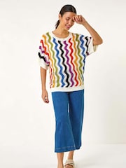 Roman Black Vertical Striped Wave Knit Jumper - Image 1 of 5