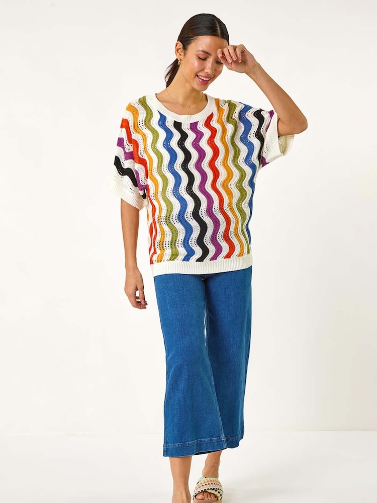 Roman Black Vertical Striped Wave Knit Jumper - Image 1 of 5