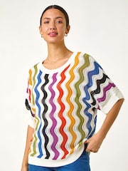 Roman Black Vertical Striped Wave Knit Jumper - Image 2 of 5