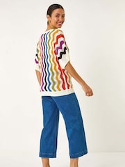Roman Black Vertical Striped Wave Knit Jumper - Image 3 of 5