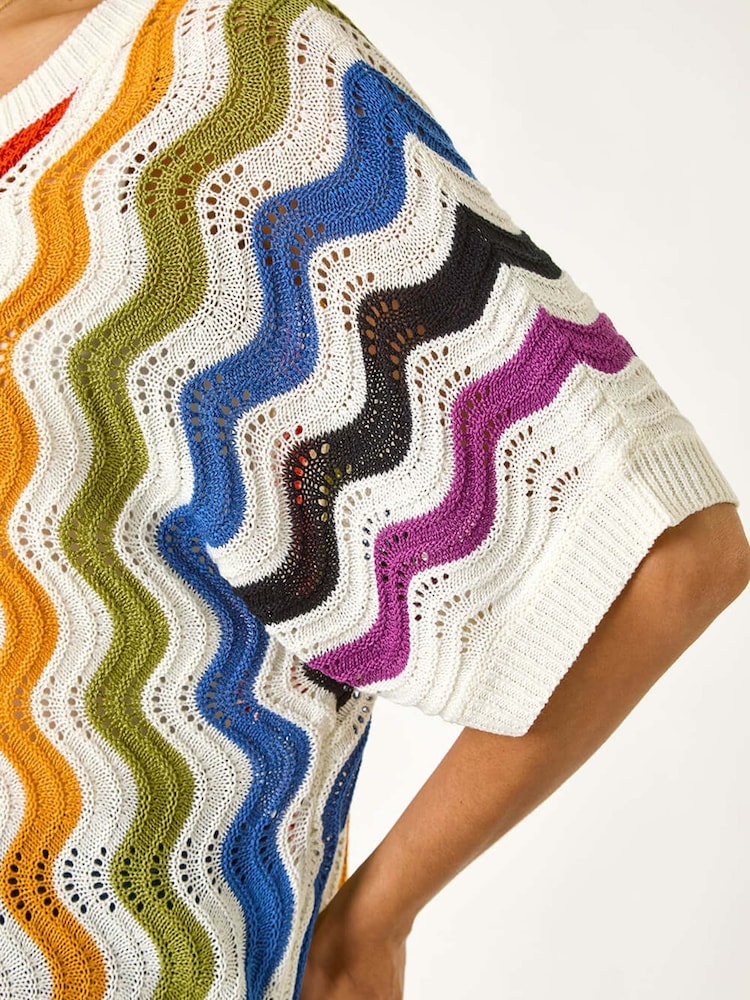 Roman Black Vertical Striped Wave Knit Jumper - Image 5 of 5