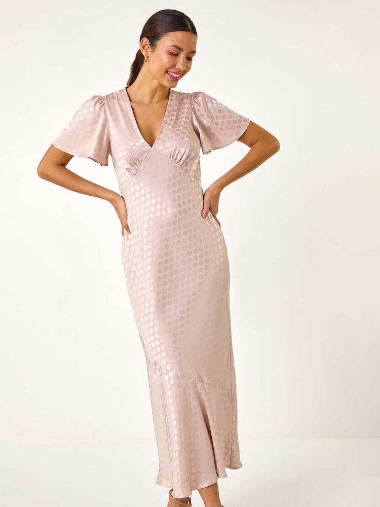 Roman Natural Satin Spot Print Midi Dress - Image 1 of 5
