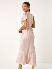 Roman Natural Satin Spot Print Midi Dress - Image 3 of 5