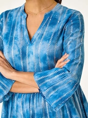 Roman Blue Tie Dye Print Shimmer Smock Dress - Image 5 of 5