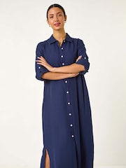 Roman Blue Button Through Shirt Midi Dress - Image 1 of 5