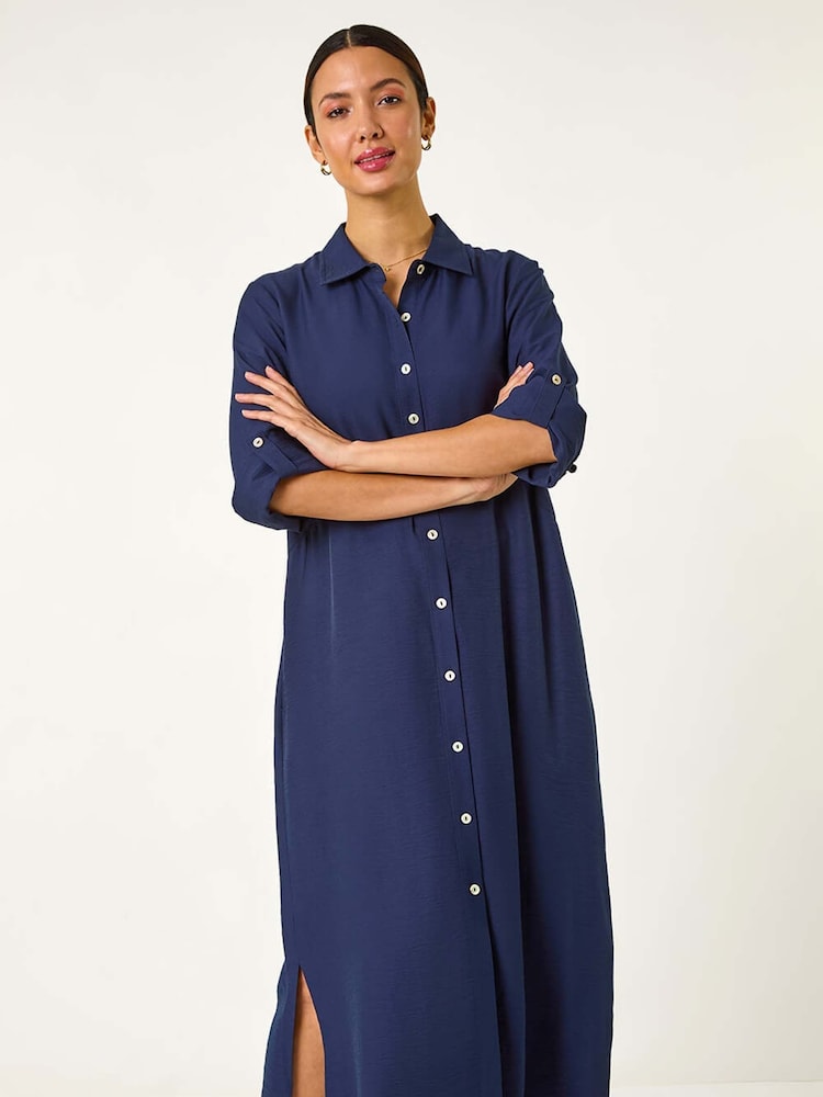 Roman Blue Button Through Shirt Midi Dress - Image 1 of 5