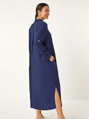 Roman Blue Button Through Shirt Midi Dress - Image 3 of 5