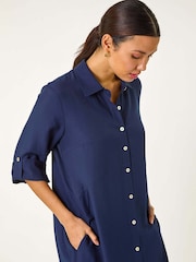 Roman Blue Button Through Shirt Midi Dress - Image 4 of 5
