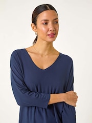 Roman Blue Ribbed V-Neck Stretch Top - Image 4 of 5