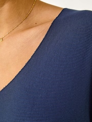 Roman Blue Ribbed V-Neck Stretch Top - Image 5 of 5